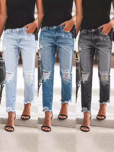 Damen Ripped Denim mit lässigem Schnitt und ausgefranstem Saum – Dénora