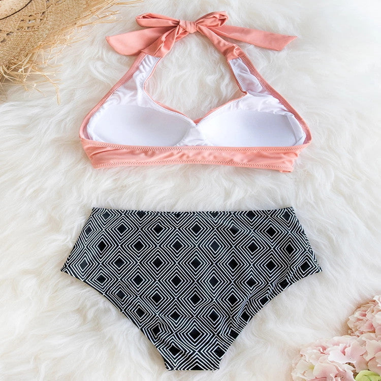 Damen High-Waist Bikini-Set mit elegantem Wickeldesign und modischem geometrischem Muster Echo Archiv