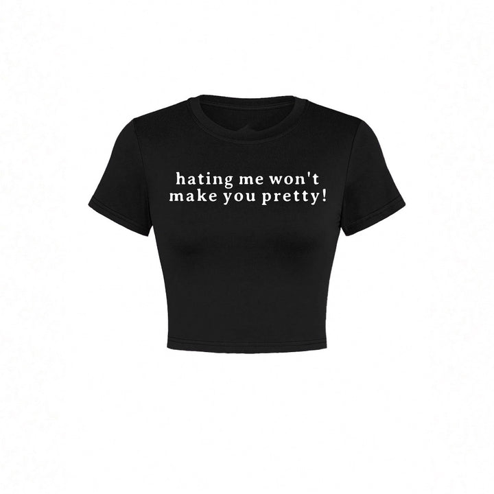 Damen Kurzarm Crop-T-Shirt mit witzigem Schriftzug Echo Archiv