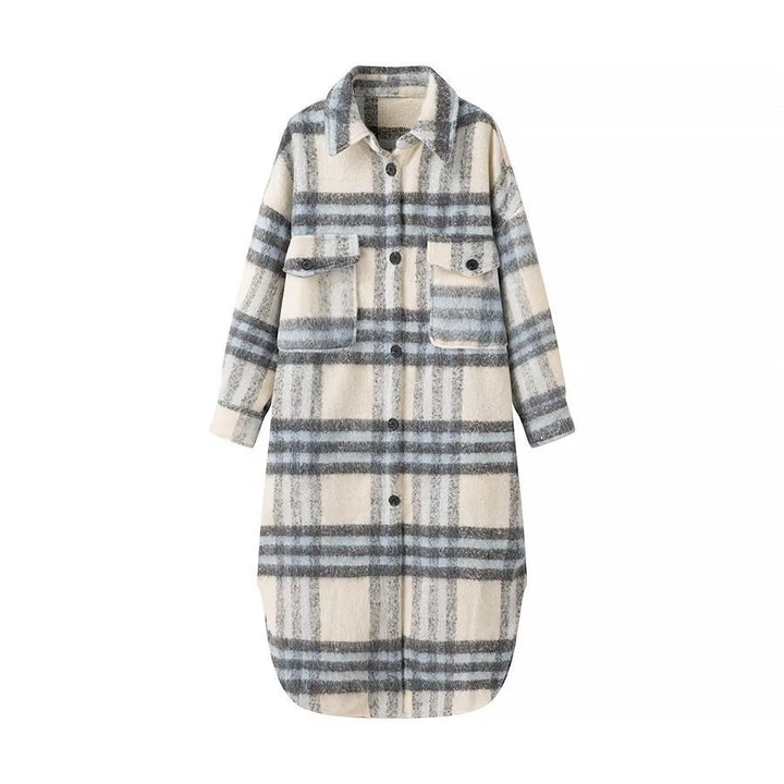 Damen Oversize-Hemdkleid-Mantel aus Wollmix mit Karomuster Echo Archiv