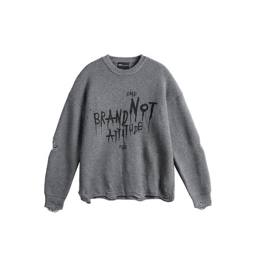 Unisex Oversize Strickpullover mit Destroyed Details und Statement Print Echoarchiv