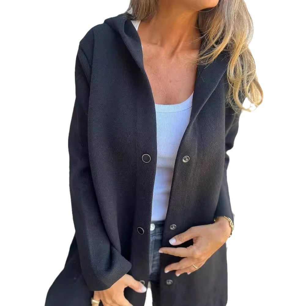 Damen nan Kapuzenmantel mit Druckknopfleiste und geradem Oversize-Schnitt Echo Archiv