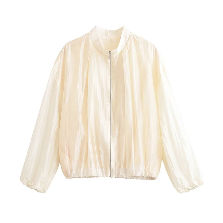 Damen Leichtes Cropped-Blouson aus Satinoptik mit Stehkragen und Elastiksaum Echo Archiv