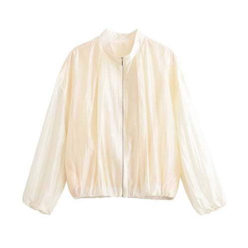 Damen Leichtes Cropped-Blouson aus Satinoptik mit Stehkragen und Elastiksaum Echo Archiv
