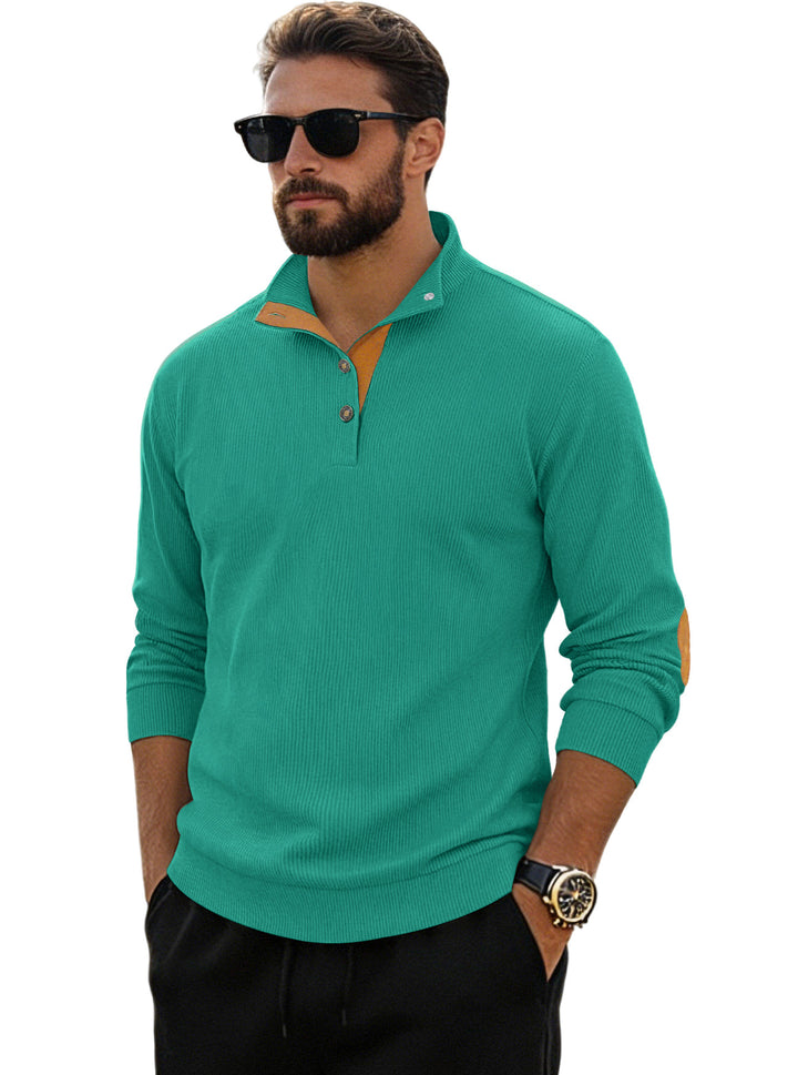 Herren nan fein gerippter Strickpullover mit Polokragen Knopfleiste und Ellenbogenbesatz Echo Archiv
