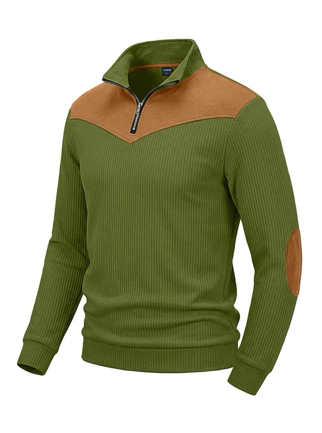 Herren Strickpullover mit Troyerkragen, Rippenstruktur und Ellbogen-Patches – Norvane
