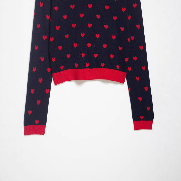 Damen Kurze Strickjacke im Cardigan‑Stil mit Herz‑Jacquard und Reverskragen Echoarchiv