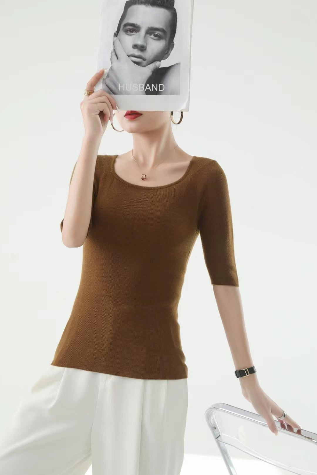 Damen Feines Ripp-Strick-Top mit breiten Trägern und glattem Fall Echo Archiv