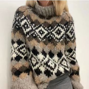 Damen nan kuscheliger Norweger-Strickpullover mit Stehkragen und Oversize-Passform Echo Archiv