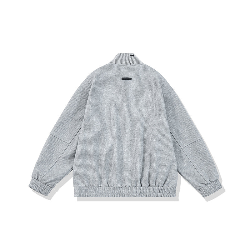 Unisex Boxy-Strickmix Übergangsjacke mit hohem Rippenkragen und elastischem Saum Echoarchiv