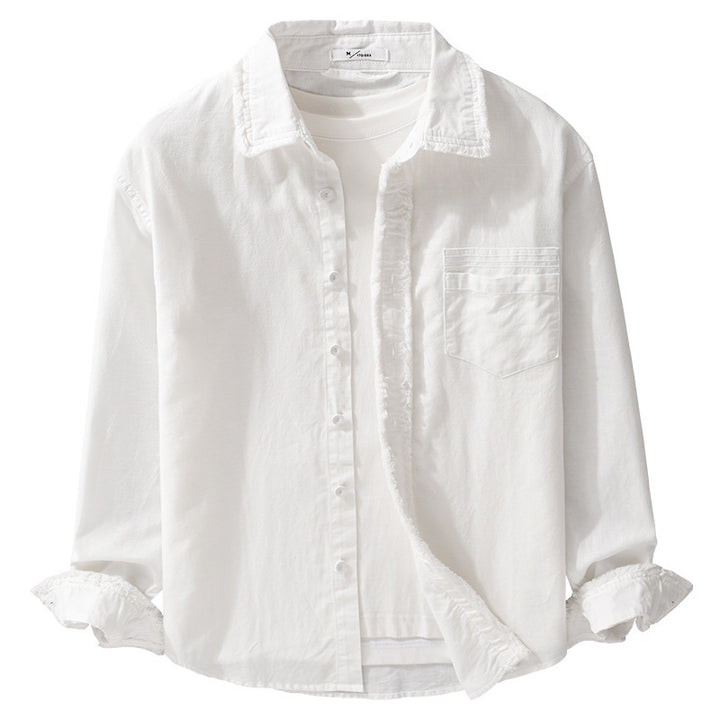 Herren Fransen-Overshirt aus Baumwollmix mit Brusttasche und Knopfleiste Echoarchiv