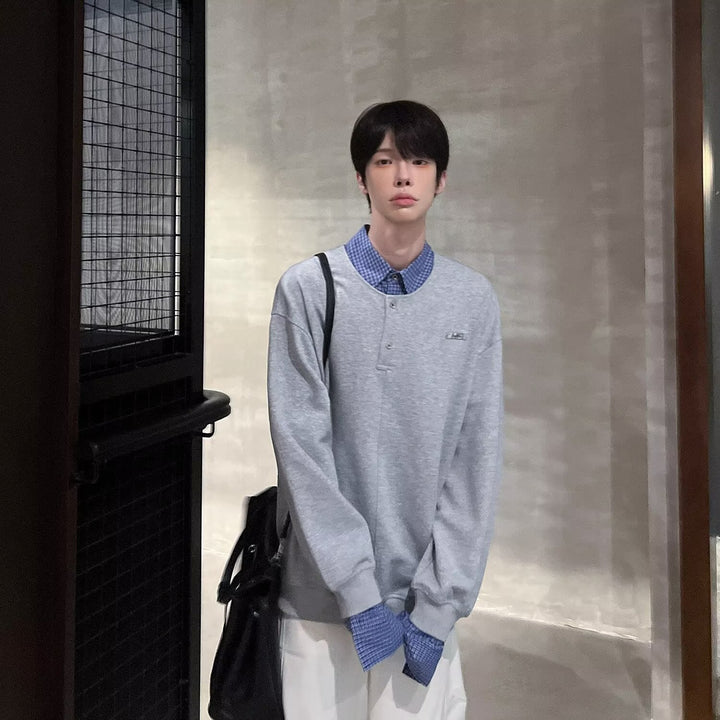 Herren Lässiger Oversized Pullover mit Kragen Echoarchiv