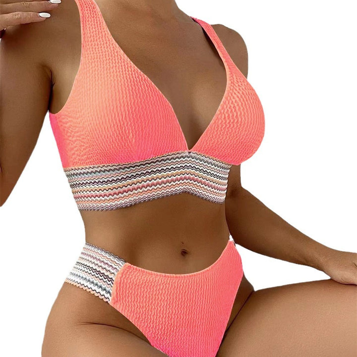 Damen Bikini mit hohem Beinausschnitt und elastischem Streifenmuster Echo Archiv