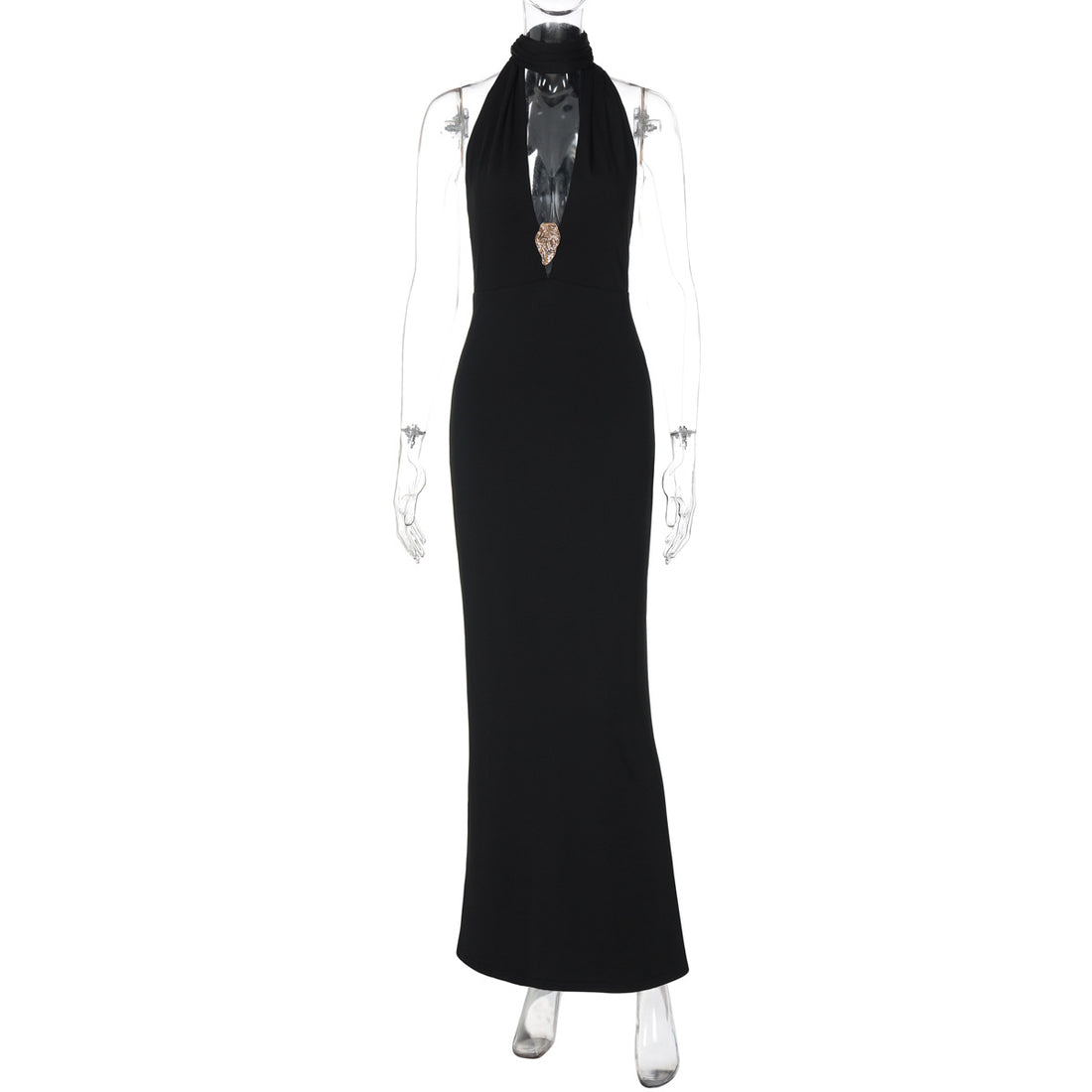 Damen Elegantes Halter-Maxikleid mit verführerischem Ausschnitt – Valéora