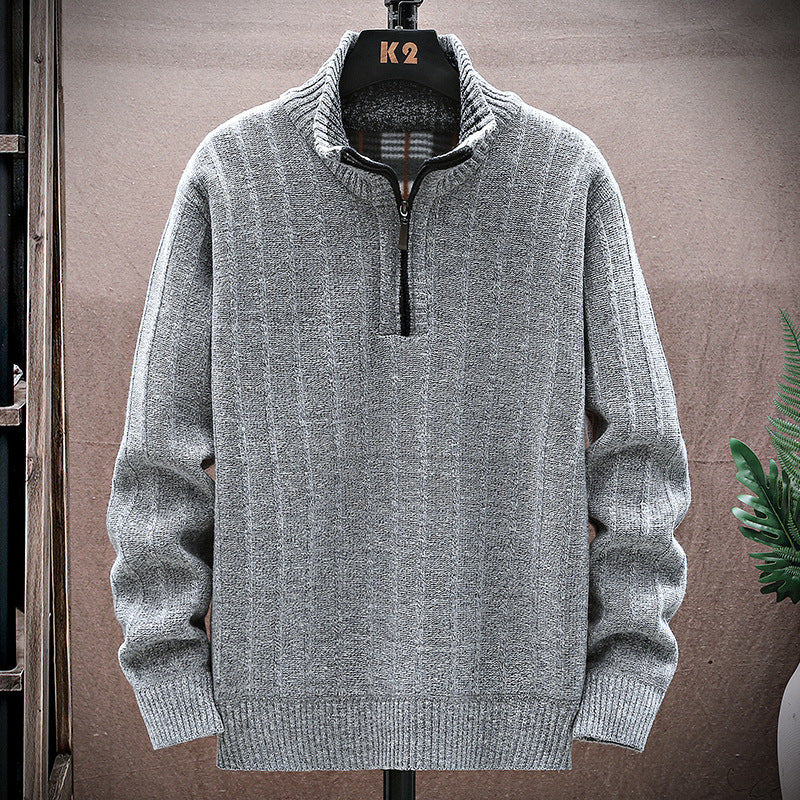 Herren Strickpullover mit Stehkragen und halbem Reißverschluss Echoarchiv