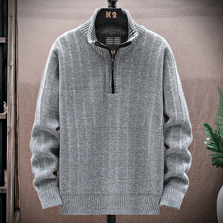 Herren Strickpullover mit Stehkragen und halbem Reißverschluss Echoarchiv