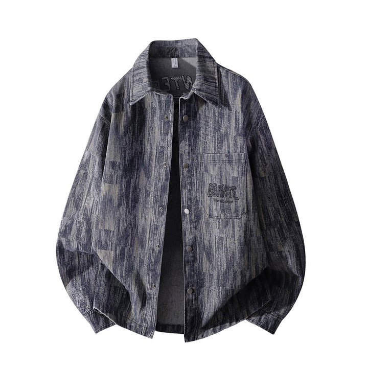 Herren Oversize-Hemdjacke mit Strukturprint, Druckknopfleiste & aufgesetzter Brusttasche Echoarchiv
