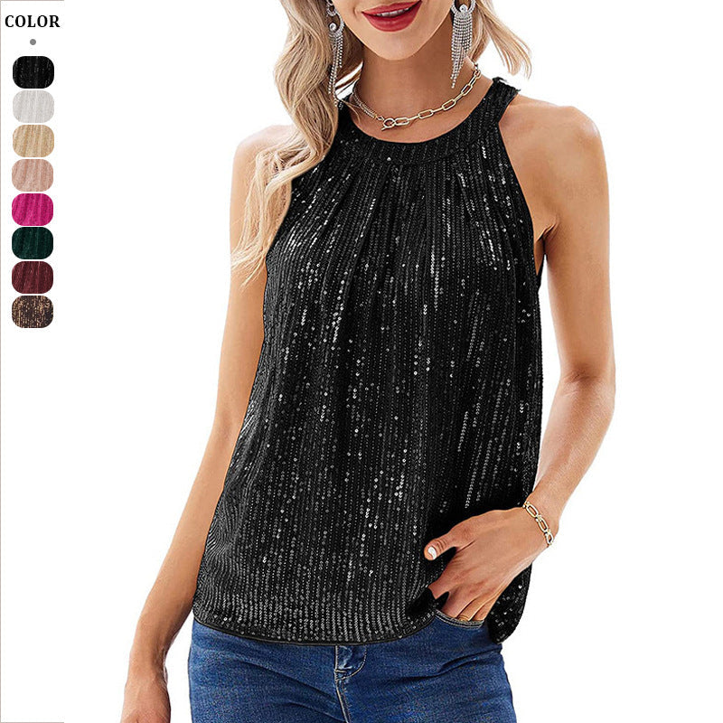 Damen Glitzerndes Oberteil mit eleganter Rüschen- und Schimmerstruktur – Avérine