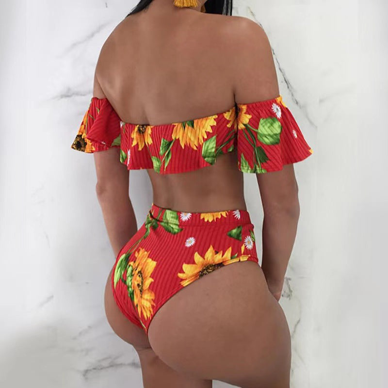 Damen Bikini-Set mit floralem Rüschendesign und hohem Taillenslip Echo Archiv