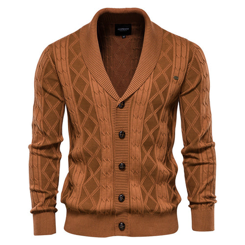 Herren Strickjacke mit stilvollem Überkragen und klassischem Muster Echoarchiv