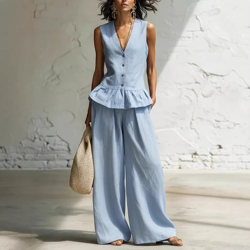 Damen lässiger Jumpsuit mit peplum Schnitt und Knopfdetails Echo Archiv