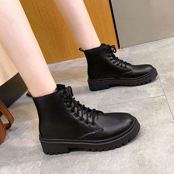 Damen Schnür-Biker-Ankleboots mit Plateau-Profilebene Echoarchiv