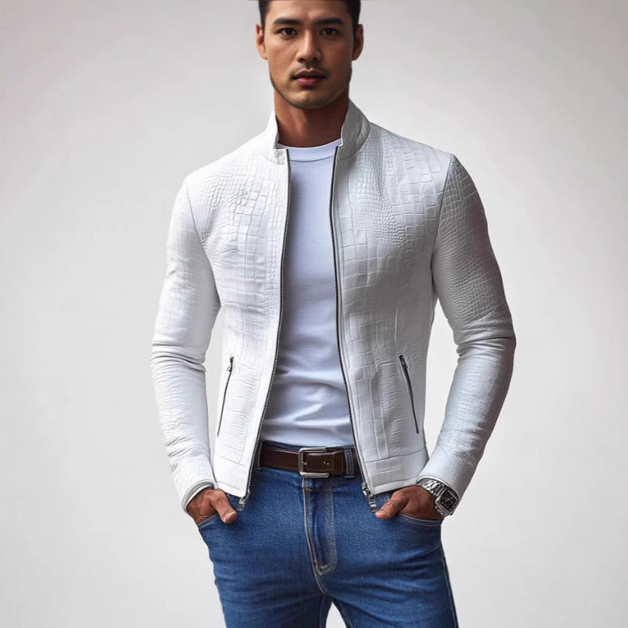 Herren Stylische Kunstlederjacke mit strukturierter Oberfläche Echoarchiv