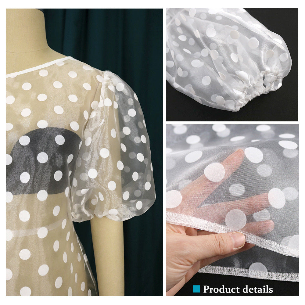Damen Verspielte Bluse mit transparentem Polka-Punkten Design und Puffärmeln Echo Archiv