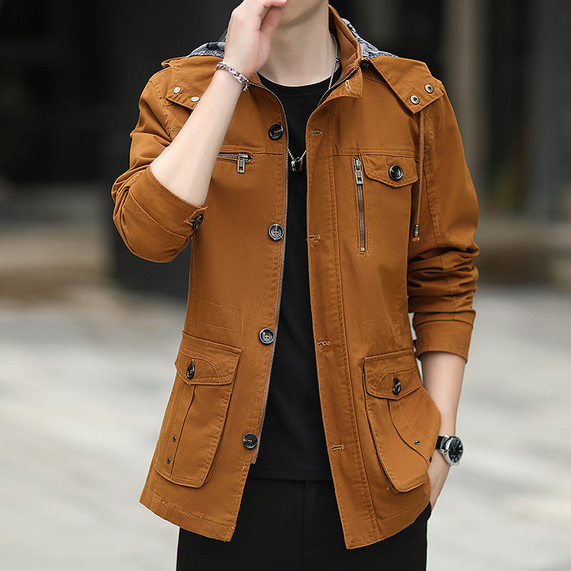 Herren leichte Canvas-Fieldjacke mit Kapuze, Multifunktionstaschen und Reißverschluss Echoarchiv