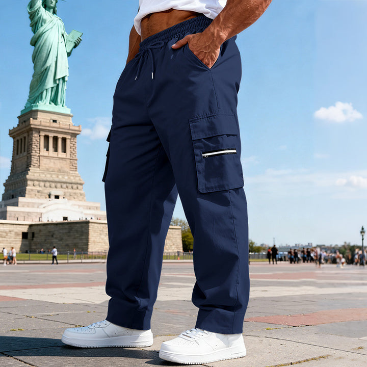 Herren Cargo-Freizeithose mit elastischem Bund, Tunnelzug & Zip-Taschen – Bravaro