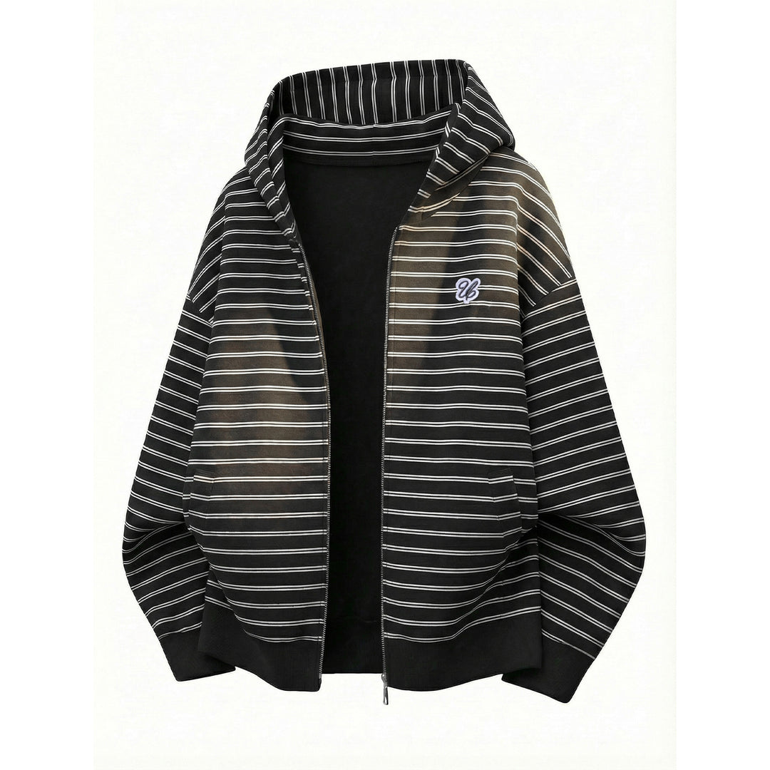 Unisex Kapuzen-Sweatjacke mit Reißverschluss und feinen Querstreifen Echo Archiv