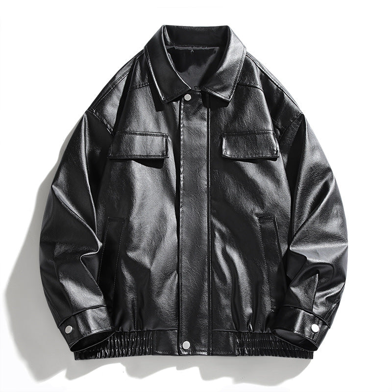 Herren modische Kunstlederjacke mit großem Kragen und praktischen Taschen Echoarchiv