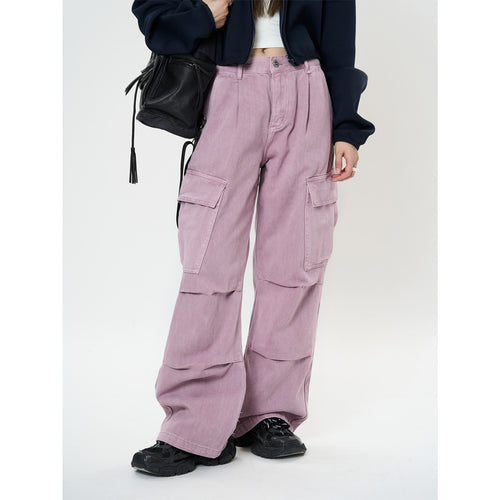 Damen Weite High‑Waist Cargo‑Palazzo‑Hose mit großen Klappentaschen Echoarchiv
