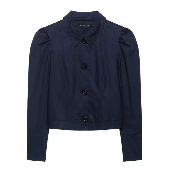 Damen Cropped Blousonjacke mit Puffärmeln, Hemdkragen und verlängerten Manschetten Echo Archiv