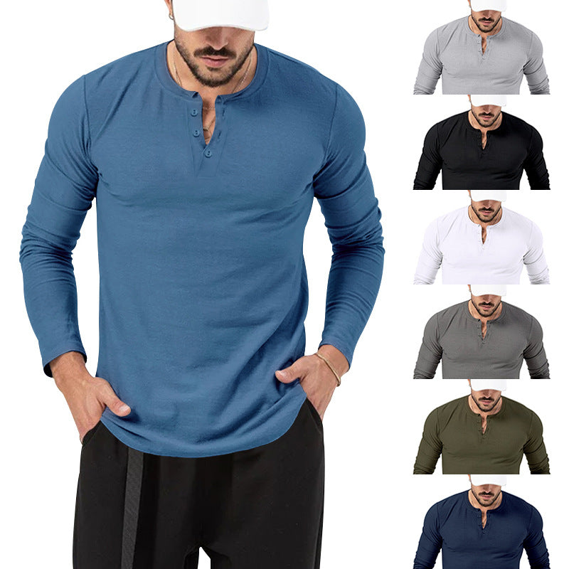Herren Langarm-Henley-Shirt mit hochwertiger Baumwollmischung und modischen Knopfdetails Echoarchiv