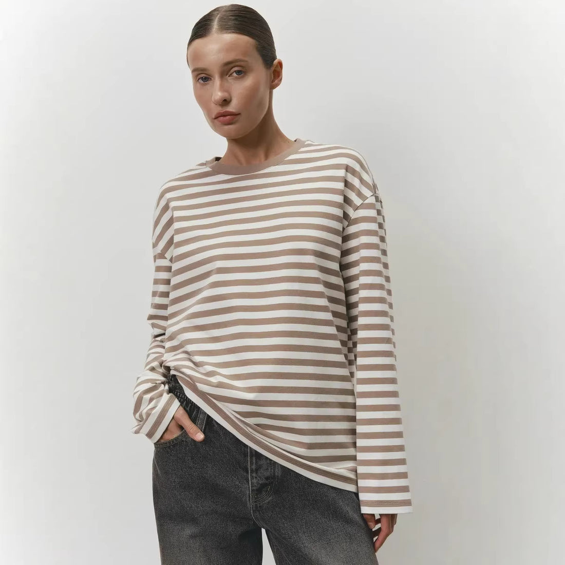 Damen Lässiges gestreiftes Langarmshirt – Avérine