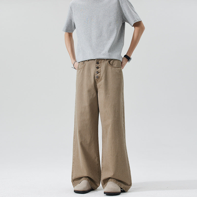 Herren Extraweite Denim-Hose mit sichtbarer Knopfleiste und bodenlangem Palazzoschnitt Echo Archiv