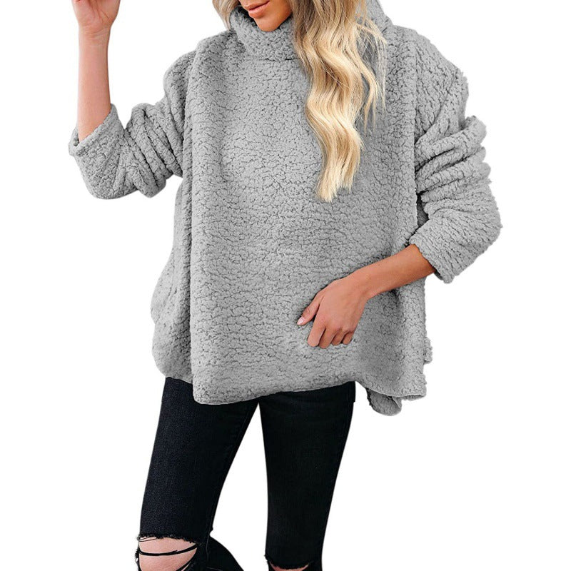 Damen Oversize-Sherpa-Pullover mit hohem Rollkragen, verlängertem Rückensaum und lässiger Silhouette Echo Archiv