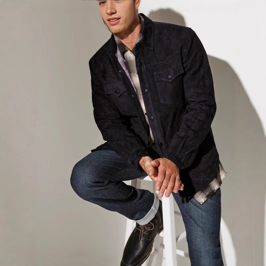 Herren elegante Wildlederjacke mit praktischen Taschen Echoarchiv