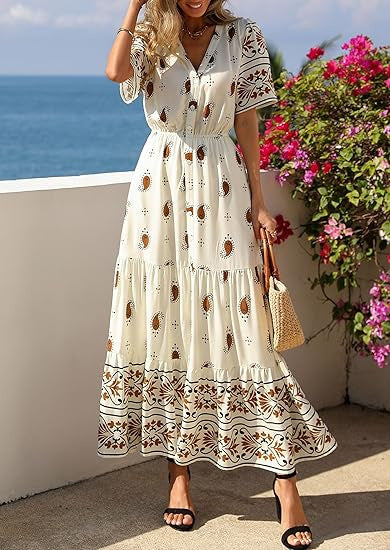 Damen Boho Maxikleid mit floralen Prints und Taillengürtel Echo Archiv