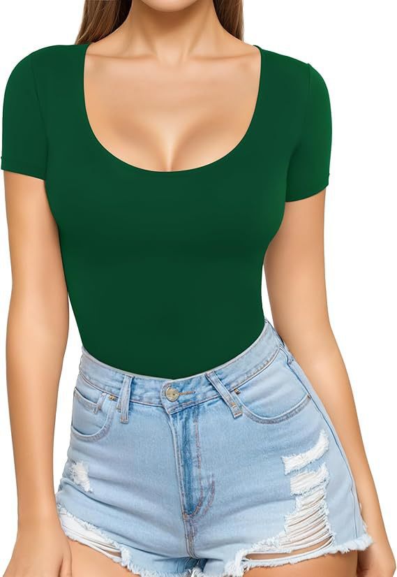 Damen figurbetontes Kurzarm-Body mit rundem Ausschnitt und nahtlosem Design Echo Archiv