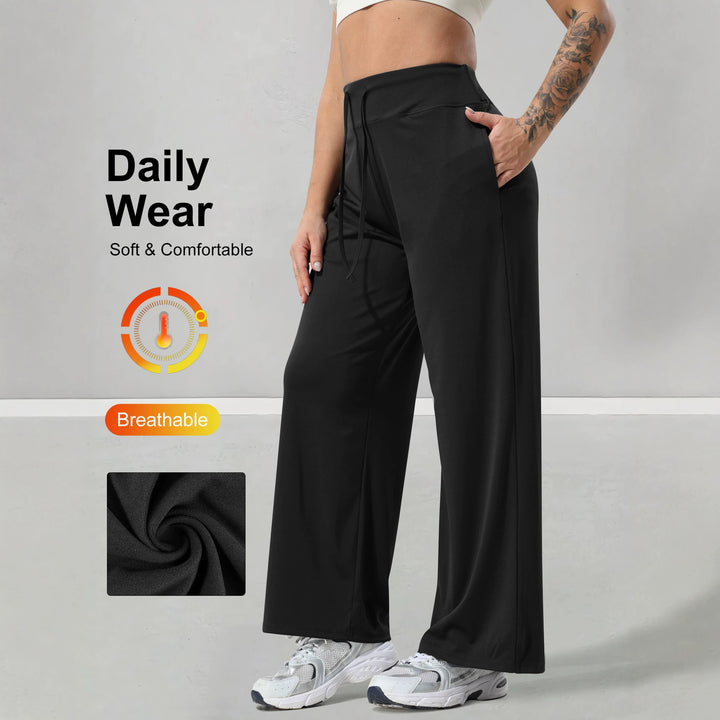 Damen Jogginghose mit hohem Bund, weitem Bein, Kordelzug und Seitentaschen – Avélisse