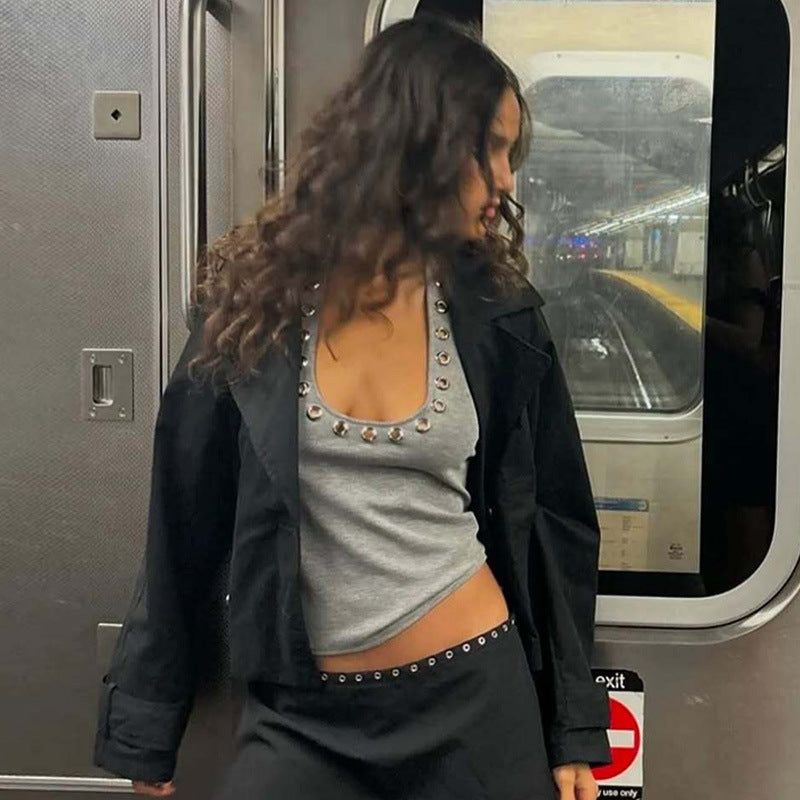 Damen sportliches Top mit modischen Details und tiefem Ausschnitt Echo Archiv
