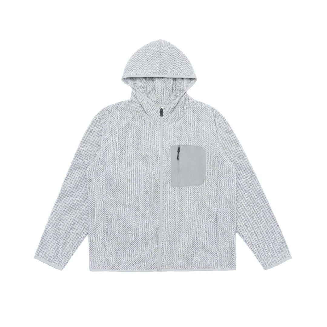 Unisex Strukturierte Kapuzenjacke mit durchgehendem Reißverschluss und Brustzippertasche Echoarchiv