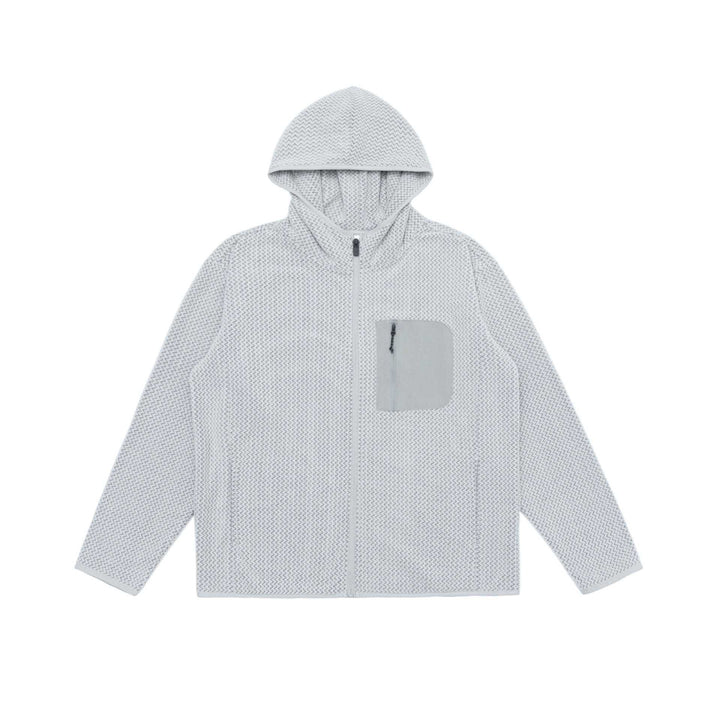 Unisex Strukturierte Kapuzenjacke mit durchgehendem Reißverschluss und Brustzippertasche Echoarchiv