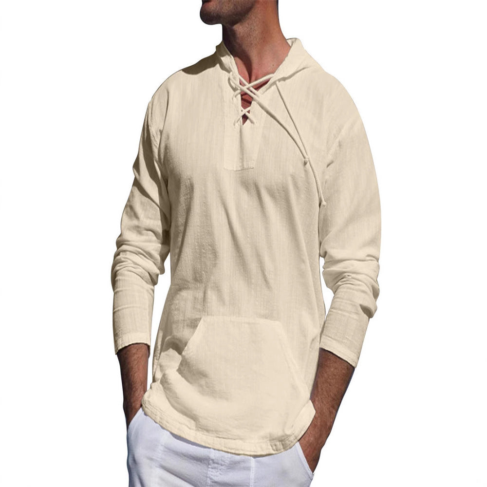 Herren lässiges Langarmshirt mit Kängurutasche und modischem Schnürdesign Echoarchiv
