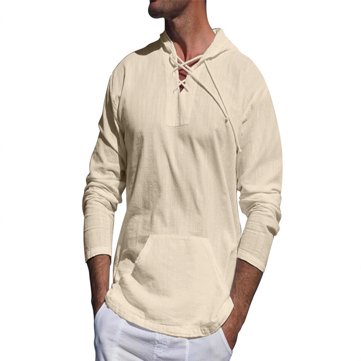 Herren lässiges Kapuzenoberteil mit Kängurutasche und ausdrucksvoller Schnürung Echoarchiv