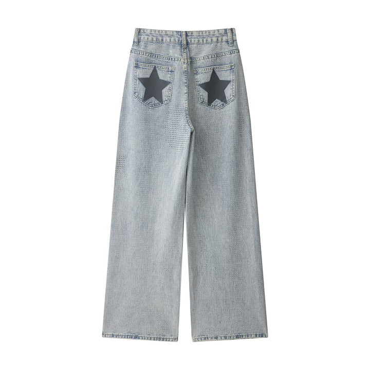 Damen Weite hochtaillierte Jeans mit weitem Bein und mikroperforiertem Muster Echo Archiv