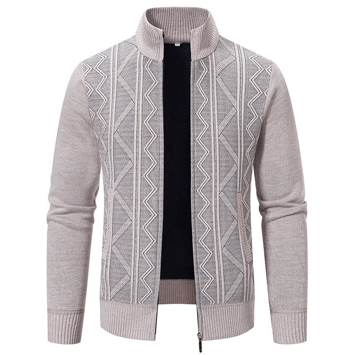 Herren Strickjacke mit modernem Reißverschluss und dekorativem Muster Echoarchiv