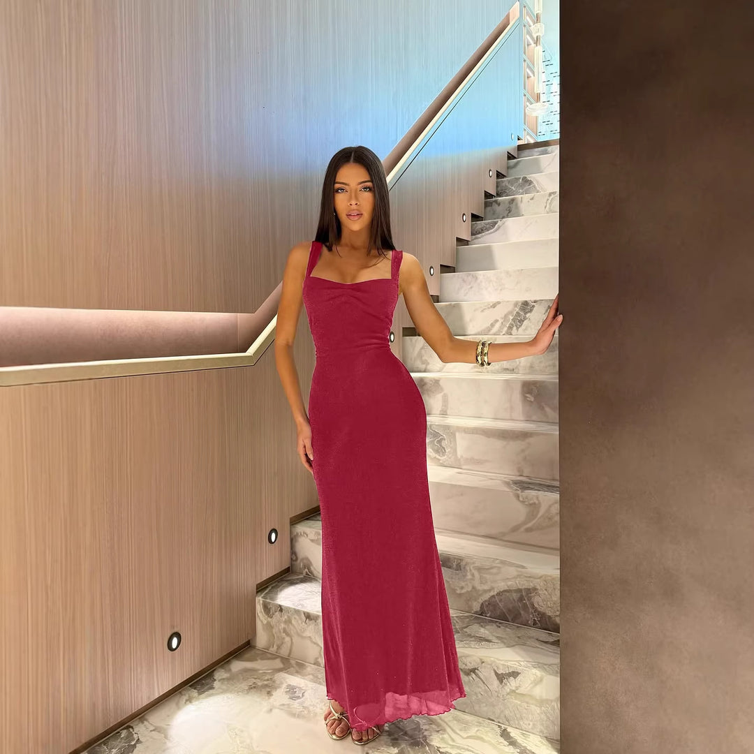 Damen Glitzerndes Maxikleid mit Carmen-Ausschnitt und figurformendem Schnitt Echo Archiv